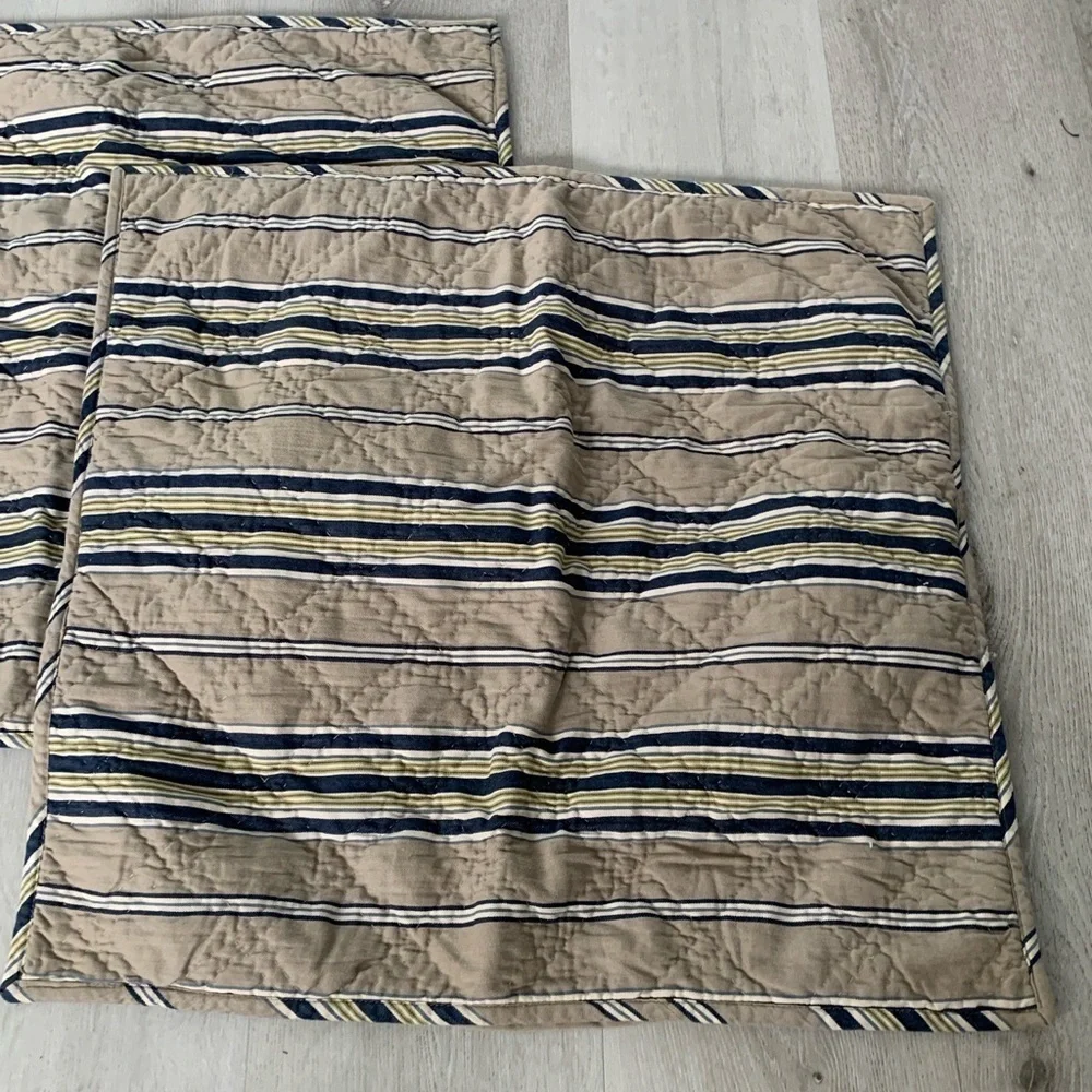 Pottery barn Celeste quilted pillows euro shams striped navy beige set of‎ 2